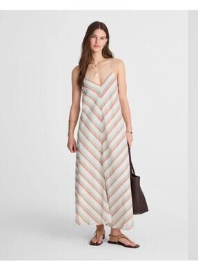 Madewell Striped V-Neck Midi Dress 100% Linen Size XS NWT